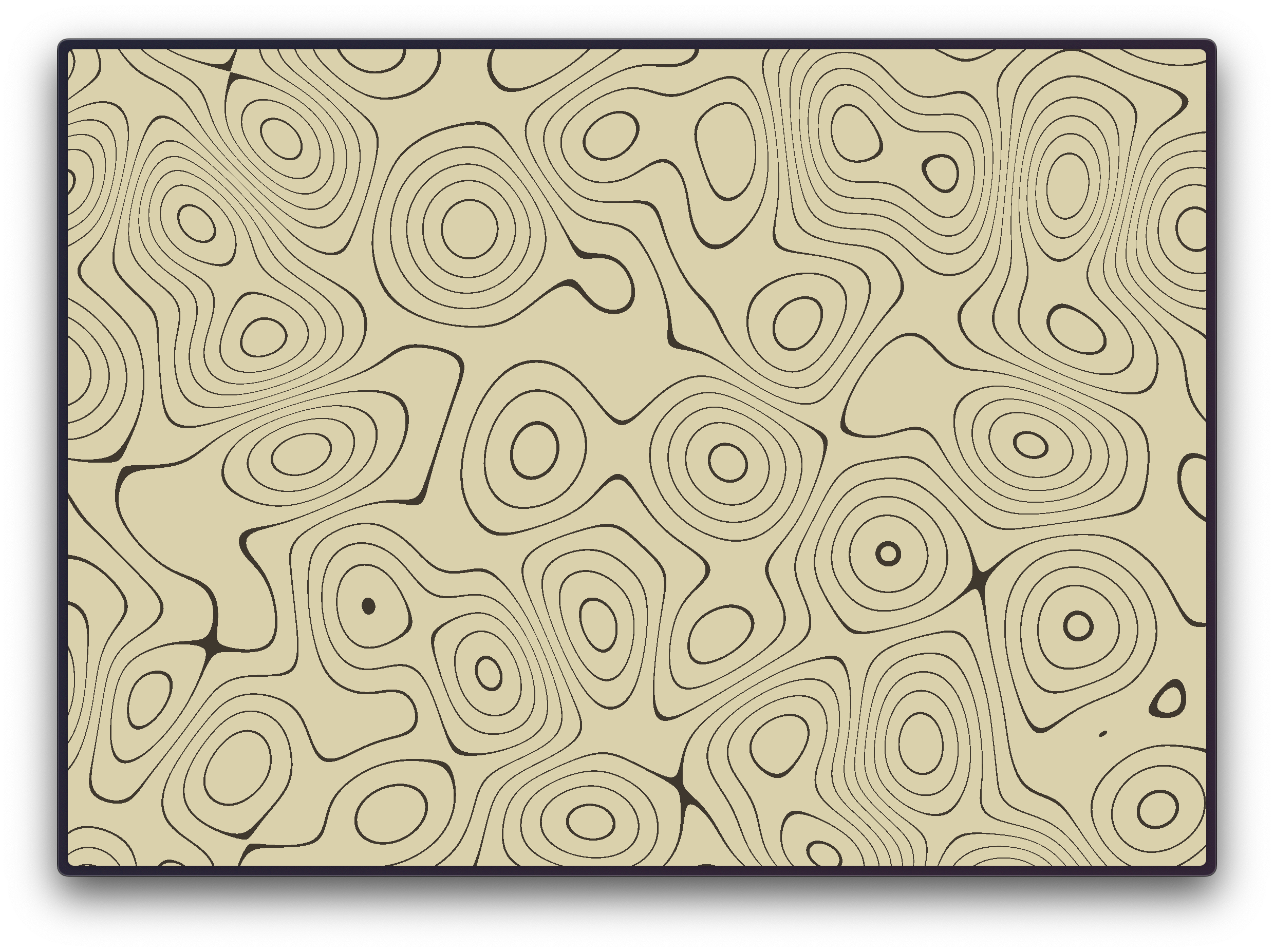 A topographic line art image with a background color of beige, and a foreground color of brown